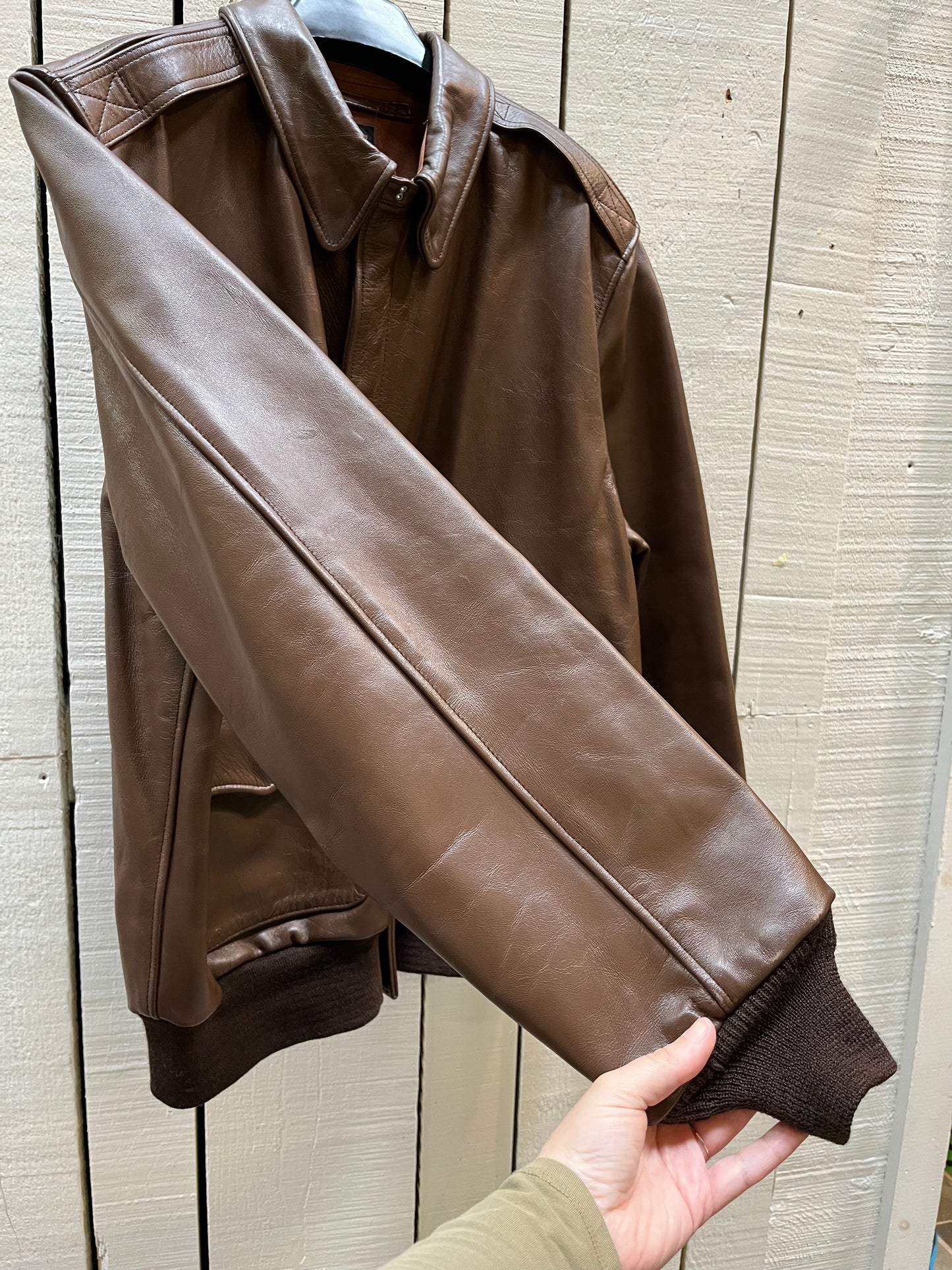 Authentic Vintage A-2 DWC-30-1415 Falcon Brown Leather US Air Force Flight Jacket, Made in USA, Size 46