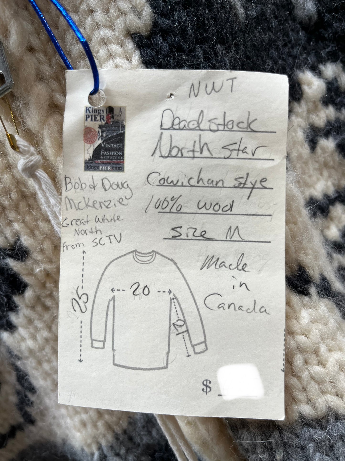 North Star “Bob and Doug Mackenzie’s Great White North” Cowichan Style Zip Cardigan, NWT, Made in Canada, Size Medium