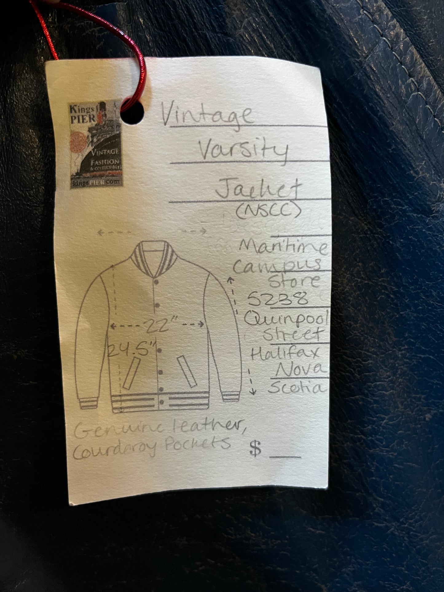 Vintage Blue and White Leather Varsity Jacket, King's College (now known as University of King's College). Made in Canada, Chest 44”