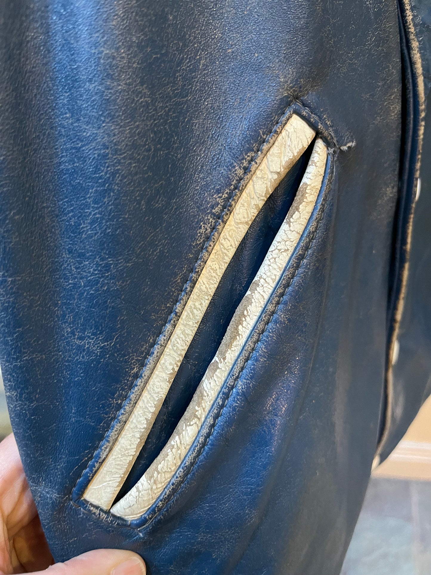 Vintage Blue and White Leather Varsity Jacket, King's College (now known as University of King's College). Made in Canada, Chest 44”