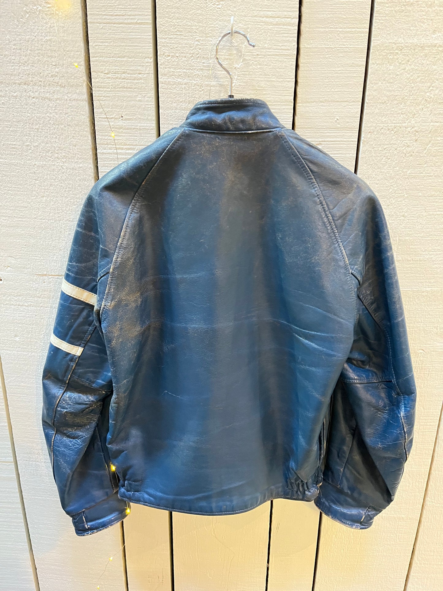 Vintage Blue and White Leather Varsity Jacket, King's College (now known as University of King's College). Made in Canada, Chest 44”