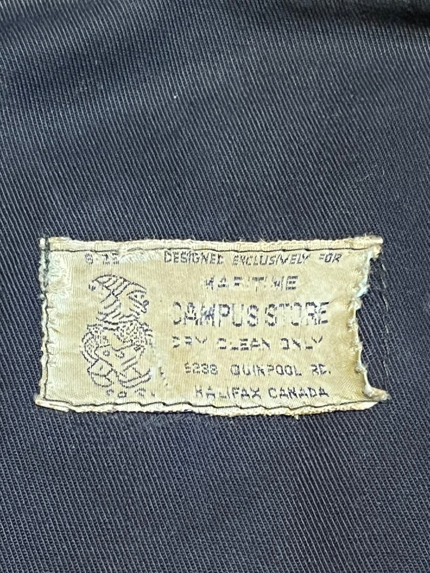 Vintage Blue and White Leather Varsity Jacket, King's College (now known as University of King's College). Made in Canada, Chest 44”