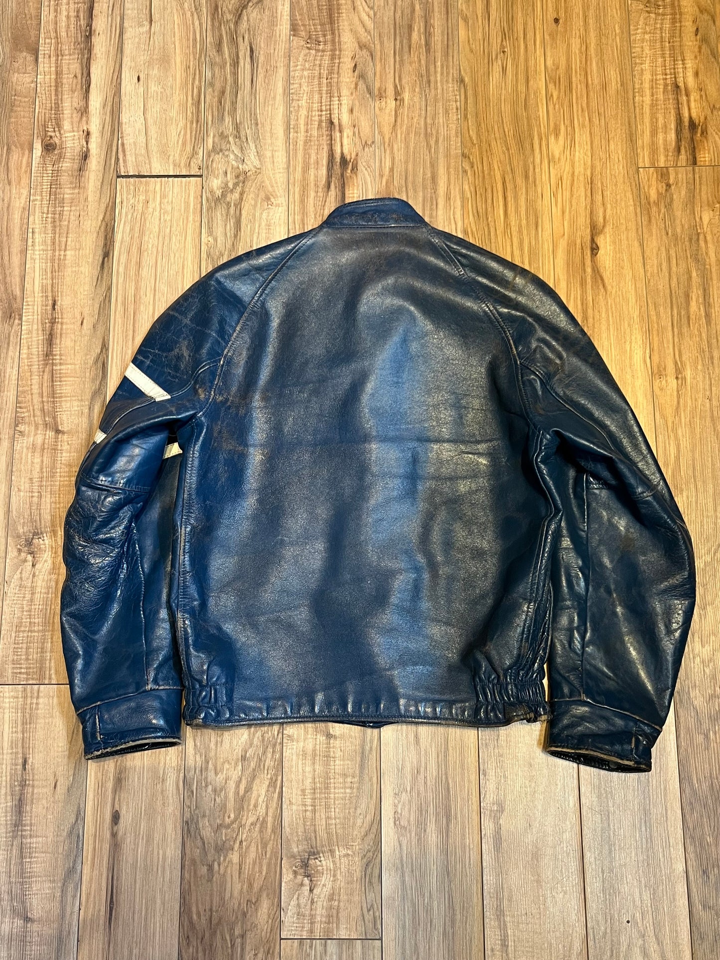 Vintage Blue and White Leather Varsity Jacket, King's College (now known as University of King's College). Made in Canada, Chest 44”