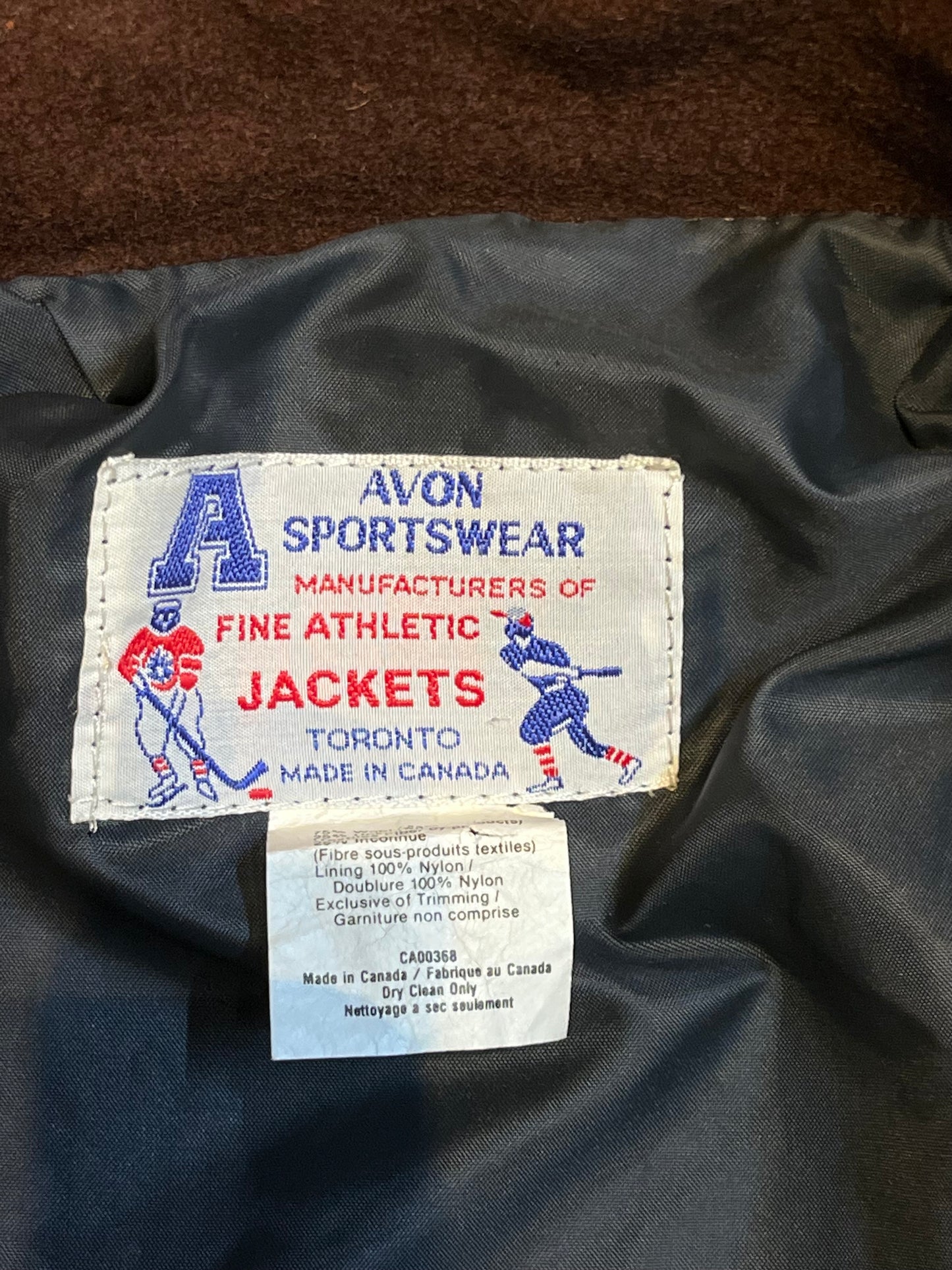 Vintage 70’s Avon Sportswear Brown Varsity Jacket, Made in Canada, Chest 44” SOLD