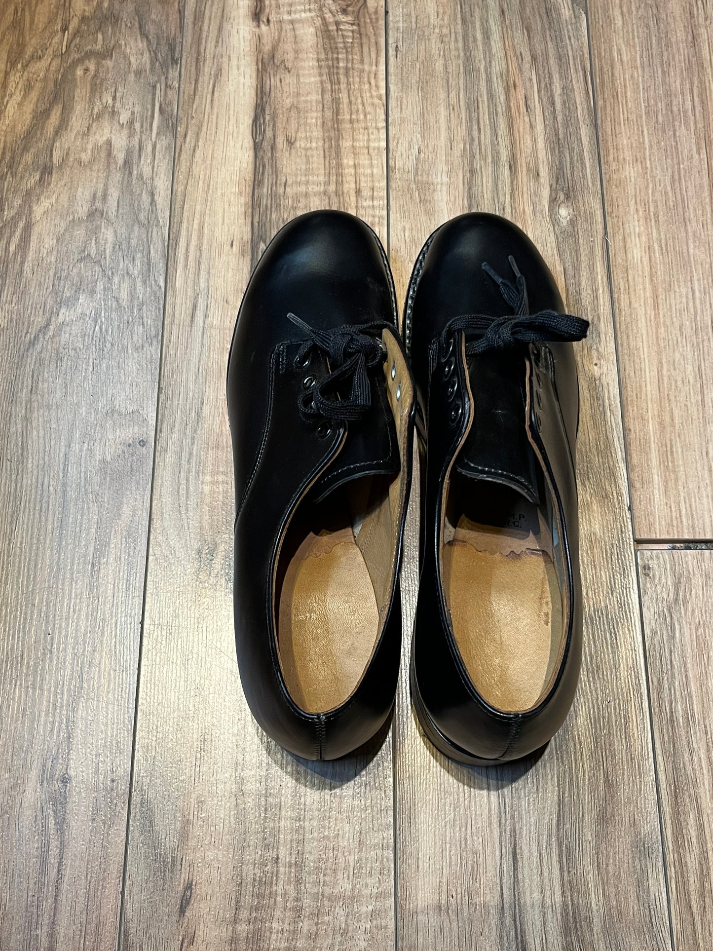 Vintage 1980’s Deadstock RCMP Issue Black Leather Oxford Shoes, Made in Canada, Size Women’s 7.5 AA US