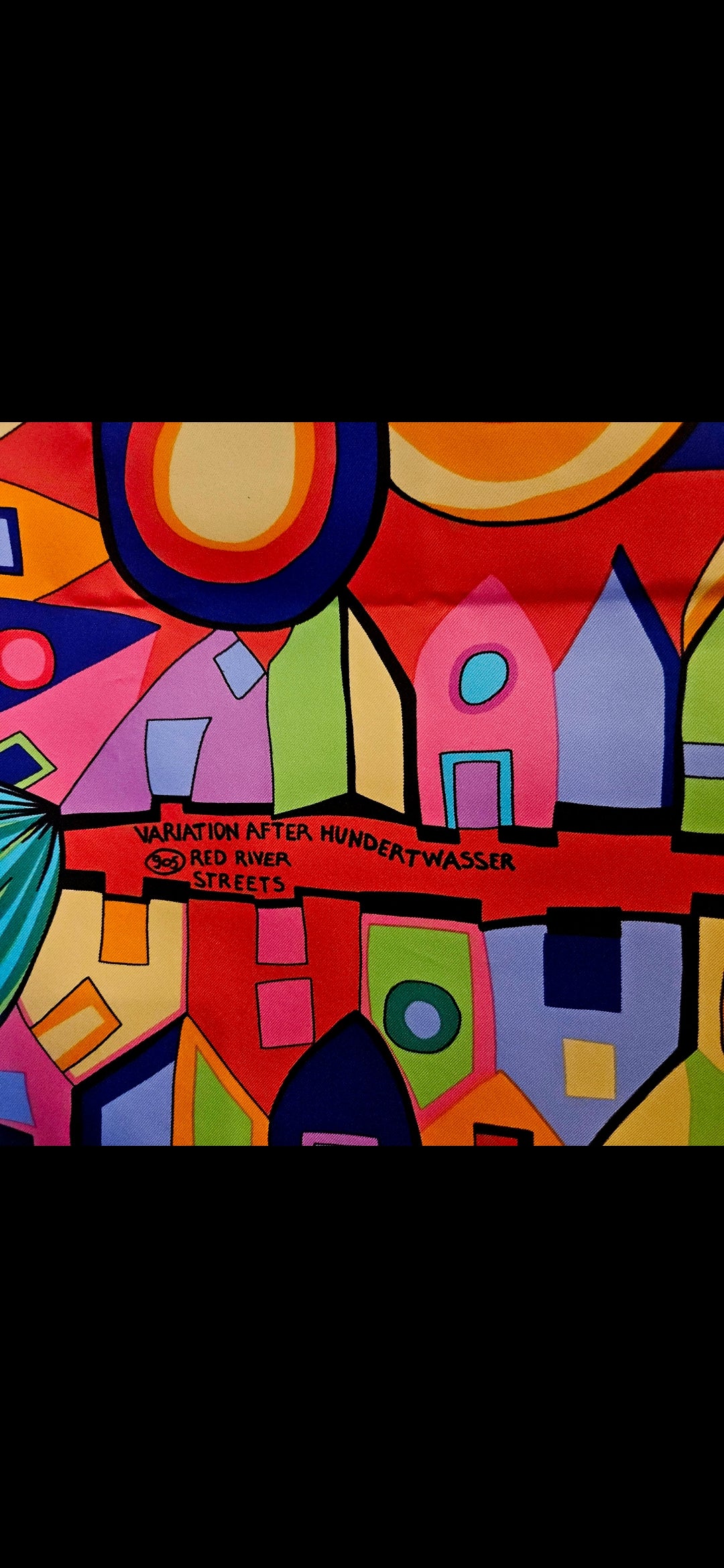 Rare Vintage Luxury Silk Frey Wille : Variation After Hundertwasser - 905 - Red River Streets - consignee proceeds to Souls Harbour
