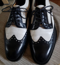 Load image into Gallery viewer, Mezlan Vintage Brogue Mens saddle shoes 8.5 KingsPIER Tulum Wingtip Black White
