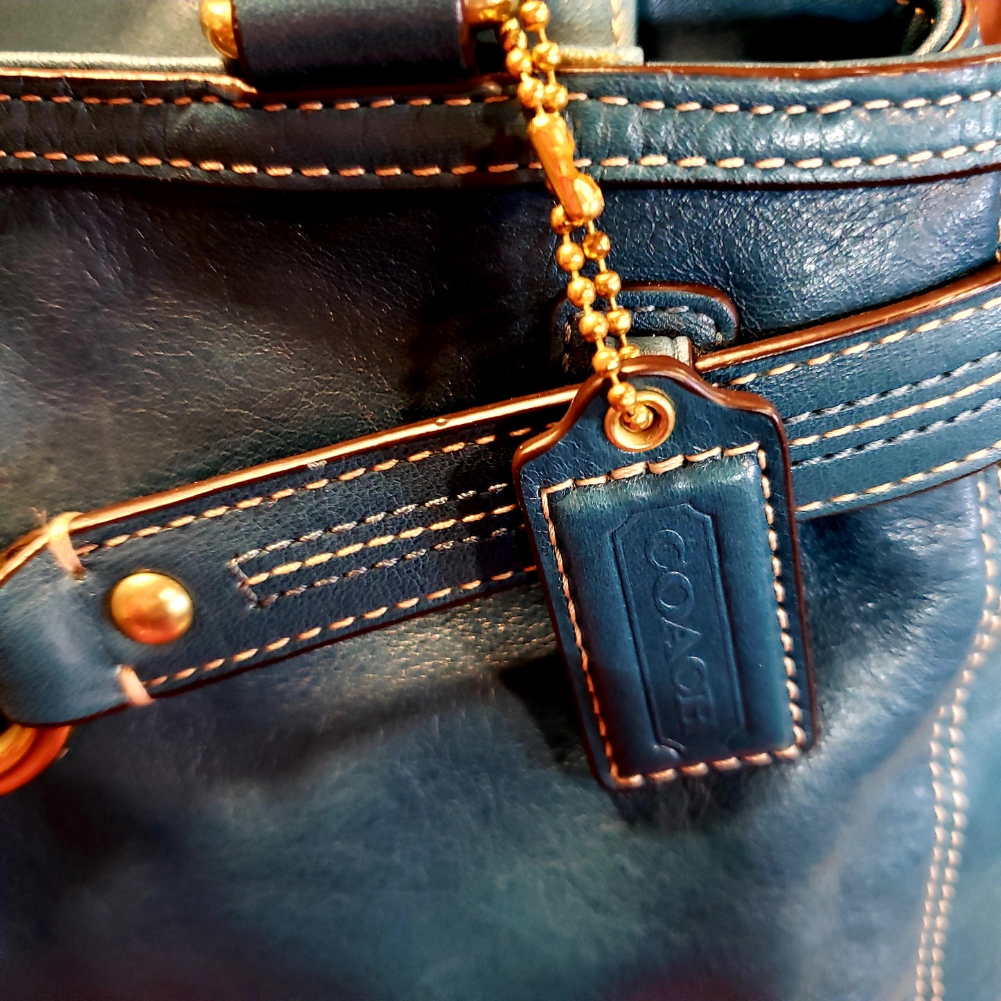 Coach, Handbag, Teal, Turquoise, Leather, Nancy, purse"Nancy" KingsPIER