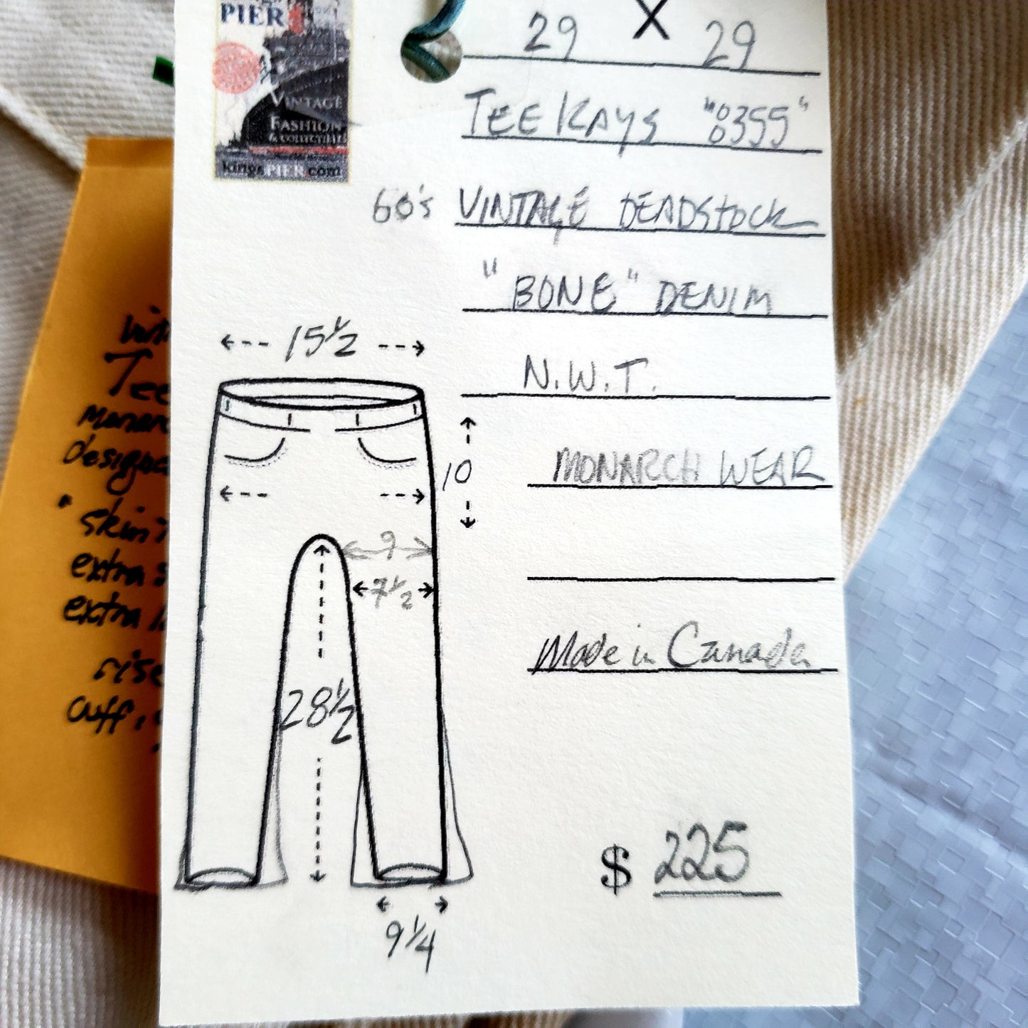 Tee Kay Vintage Deadstock, Made in Canada Bone White Denim Bellbottom Jeans.
