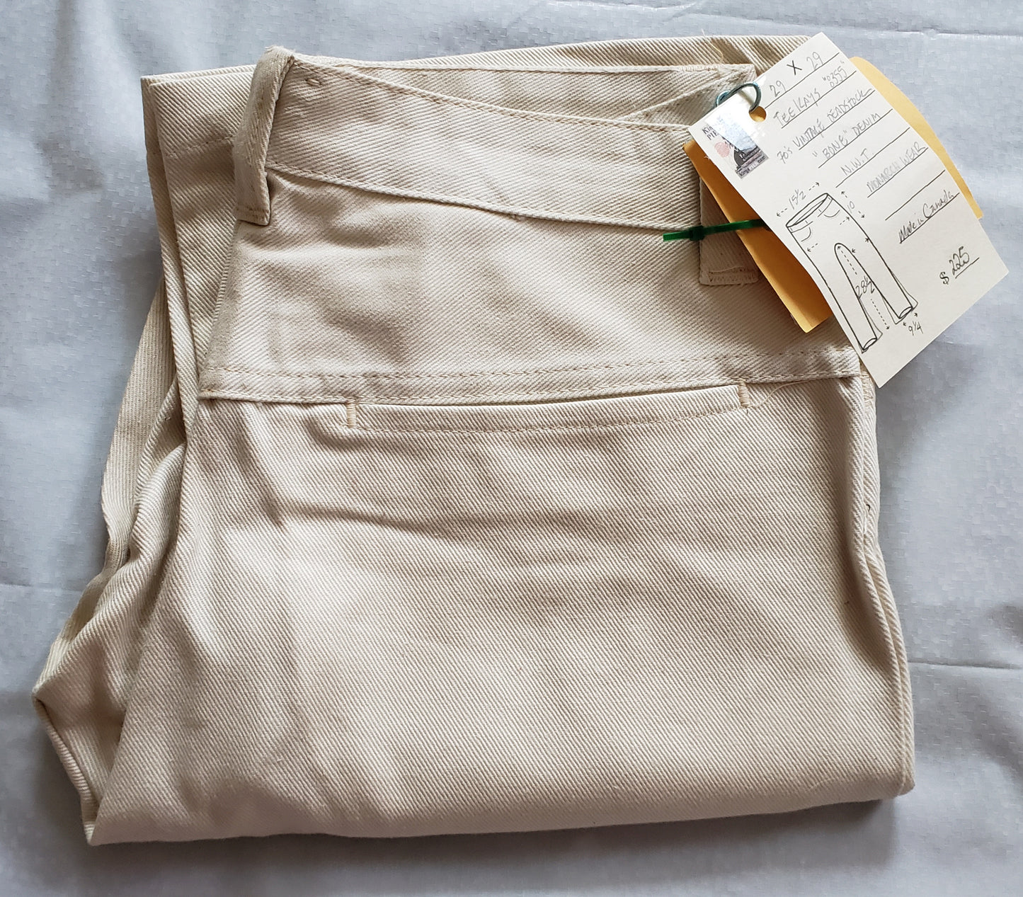 Tee Kay Vintage Deadstock, Made in Canada Bone White Denim Bellbottom Jeans.