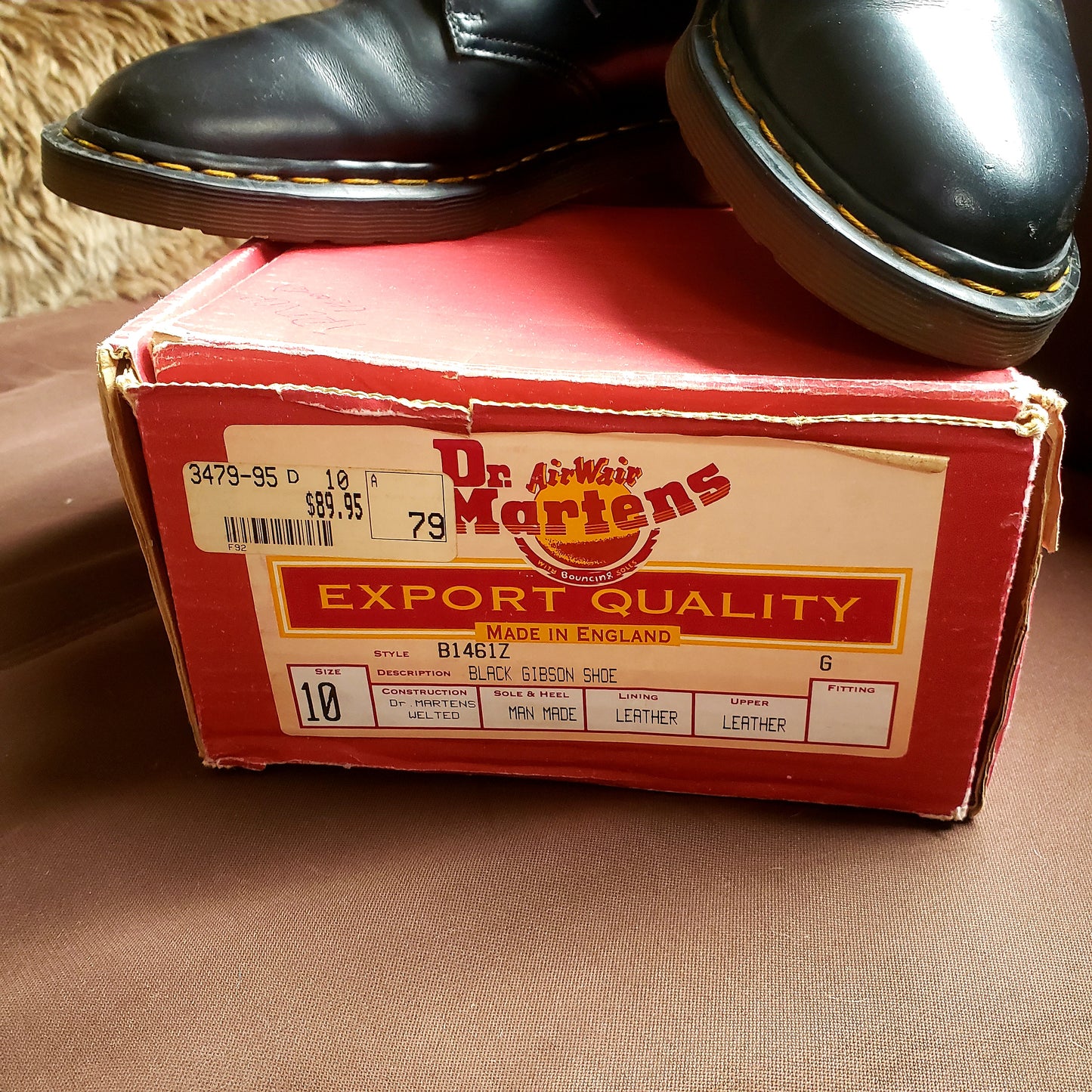 Vintage Circa 1990's B 1461 Z Gibson 4-eyelet Derby Smooth Black Leather Shoes. Made in England. UK size 10. SOLD
