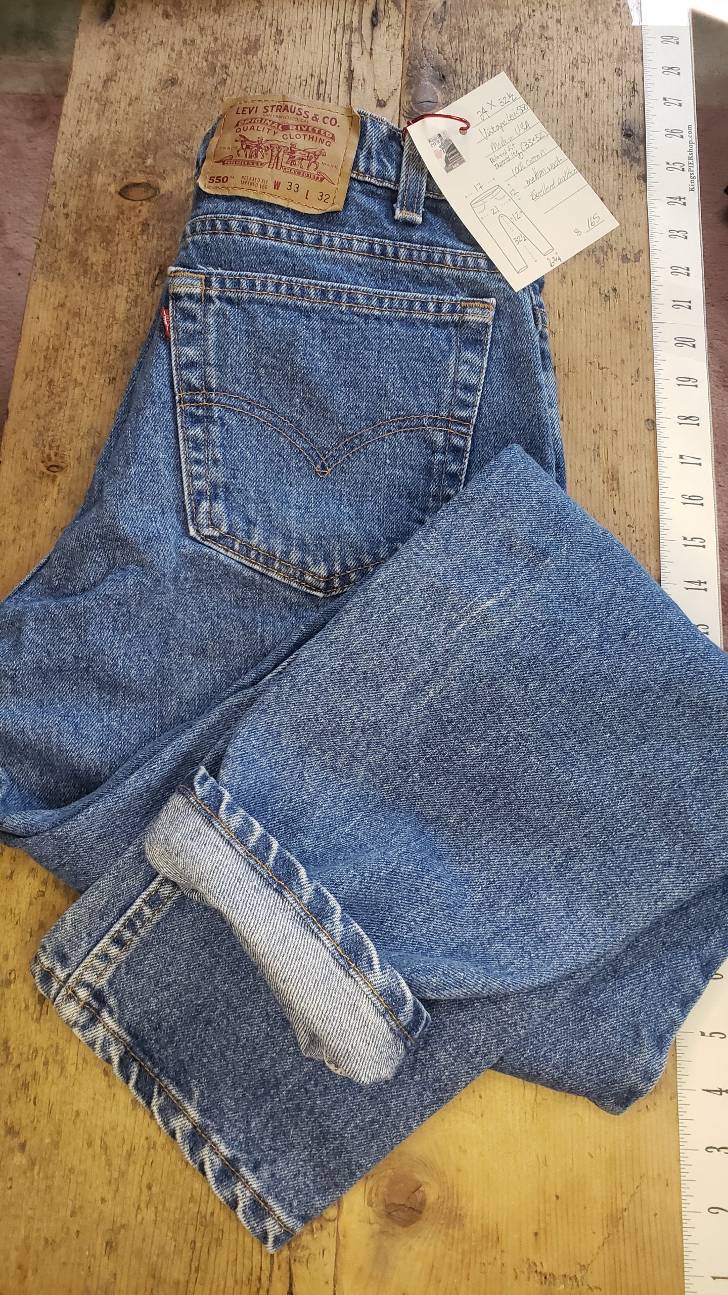 Levi's 550- 34"x32.5" Vintage Red Tab Denim Jeans. Made in USA