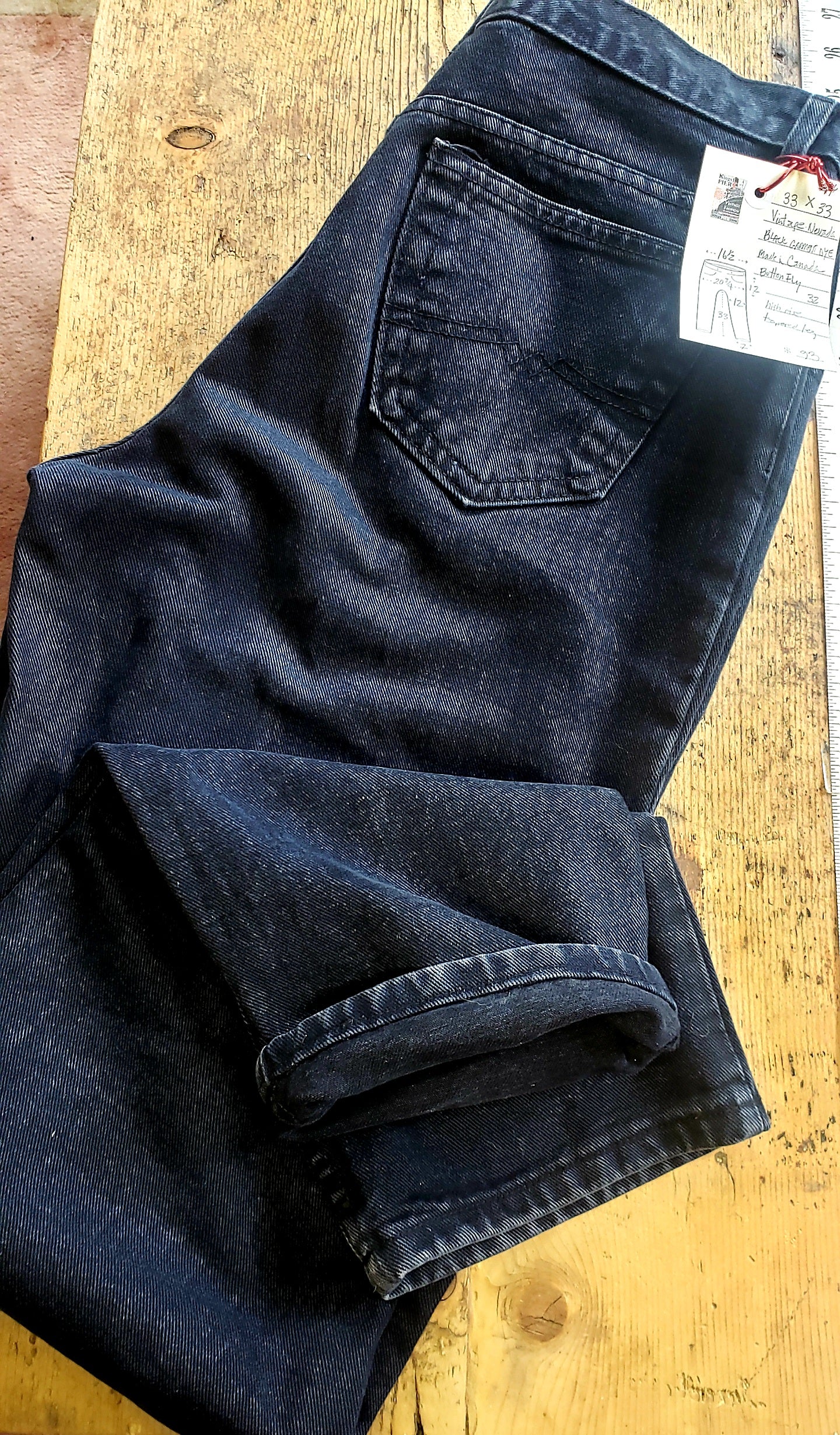 Vintage Nevada Jeans 33"x33" Black Garment dyed Denim. Made in Canada
