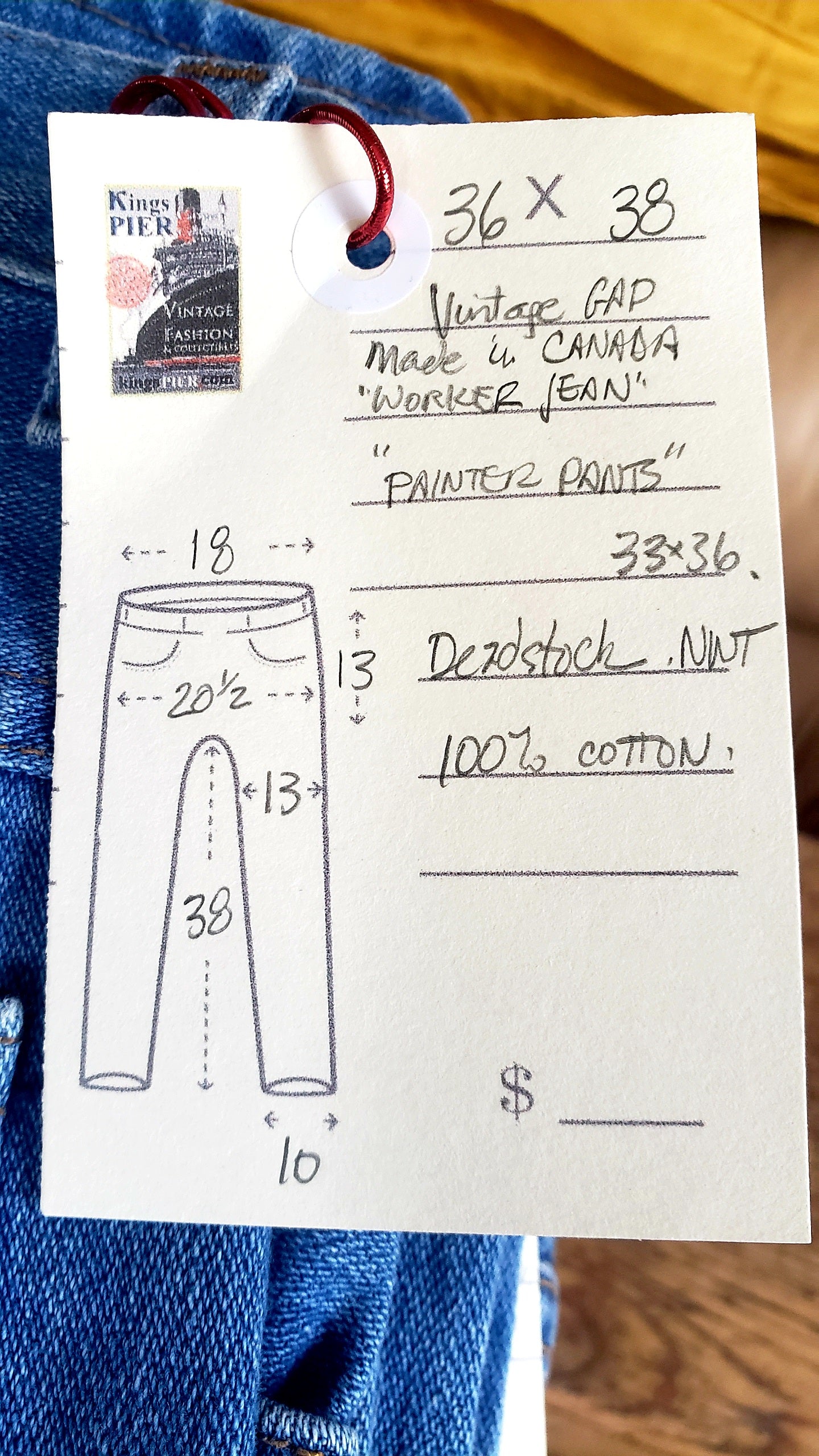 Vintage Deadstock GAP Jeans 36"x38" Worker Jeans Painter Pant Denim. Made in Canada