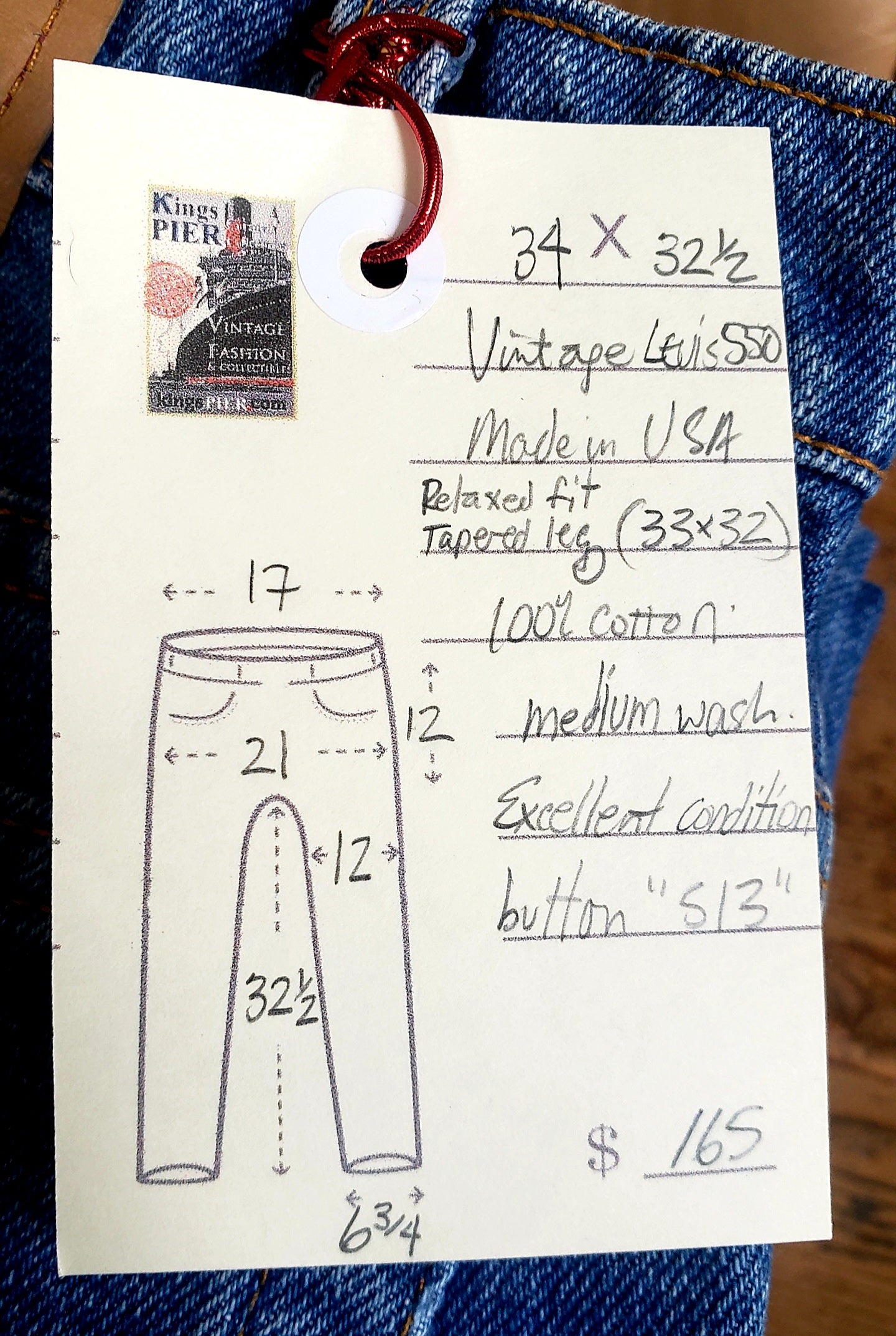 Levi's 550- 34"x32.5" Vintage Red Tab Denim Jeans. Made in USA