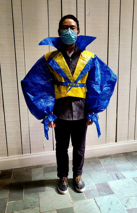 UKRAINE BENEFIT #9 "POWER SUIT JACKET WITH MUTTON SLEEVES AND SNAP CLOSURE"   CHEN, EVAN