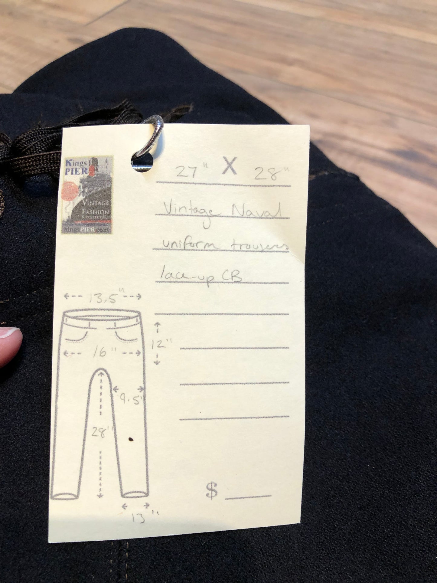 Kingspier Vintage - Vintage US Naval Clothing Factory very rare cracker jack pants with lace up closure in the back and button up front flap, “Boo Laundry” is written on the inside pocket.
Made in USA.