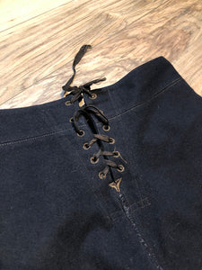 Kingspier Vintage - Vintage US Naval Clothing Factory very rare cracker jack pants with lace up closure in the back and button up front flap, “Boo Laundry” is written on the inside pocket.

Made in USA.