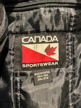 Load image into Gallery viewer, Vintage Vics BB Granby Hockey Varsity Jacket by Canada Sportswear.

 Black mouton with leather sleeves, snap closures, two front pockets and a quilted lining.

Made in India.
Size 2XL.

