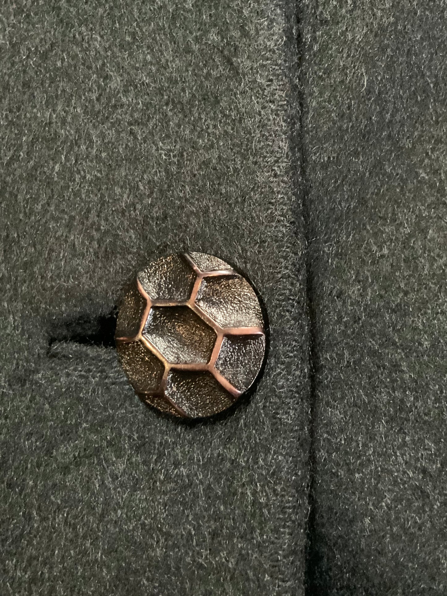 Kingspier Vintage - All Wool Full length black soft wool coat with button closures and front pockets. Made in England.