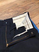 Load image into Gallery viewer, Kingspier Vintage - Vintage 90’s Aero Mode uniform pants in navy with blue stripe, zip fly, mid rise, straight leg and pockets in the front and back.

Made in Canada.
