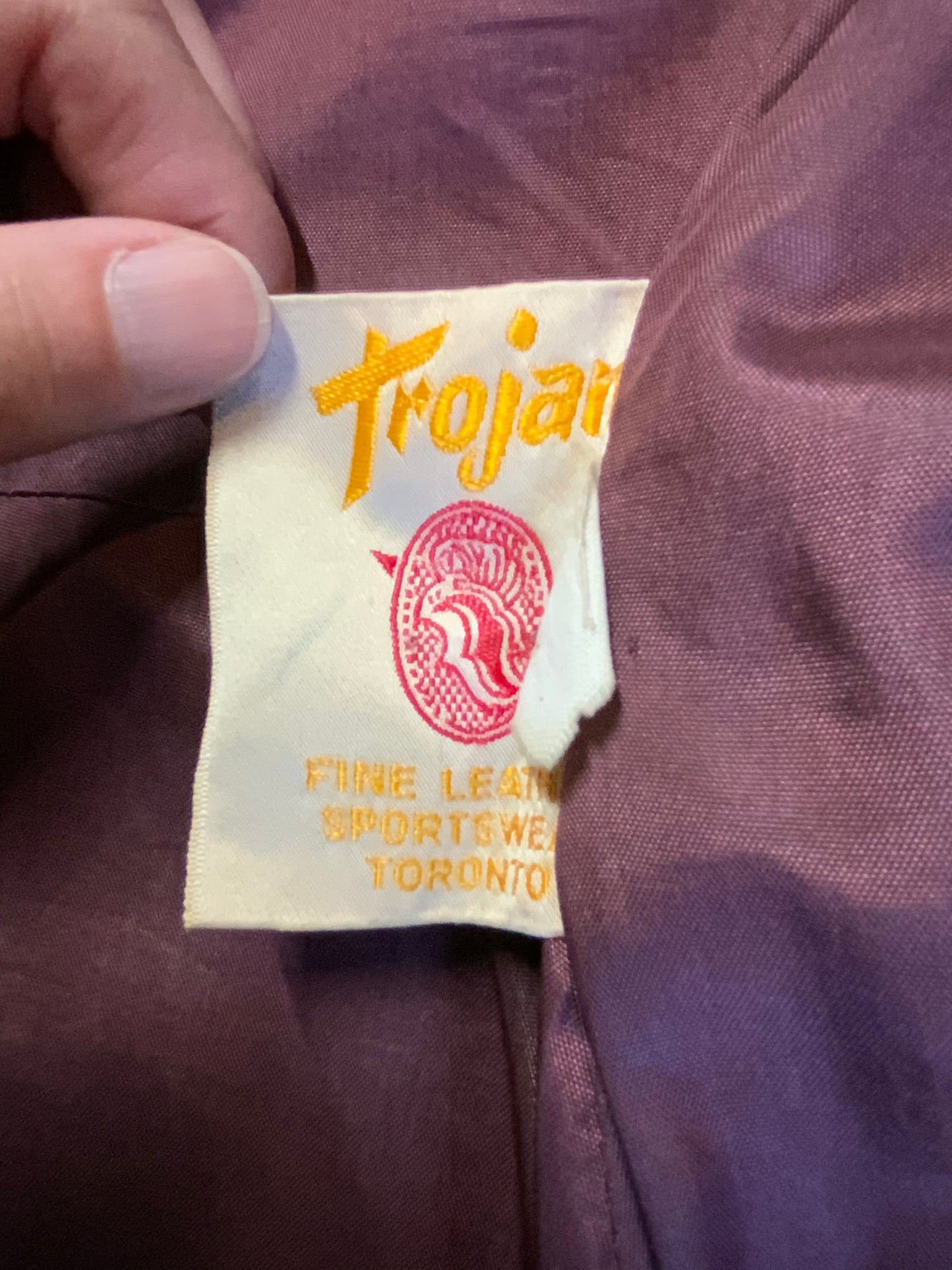 Kingspier Vintage - Trojan Fine Leather Sportswear 1970’s belted light brown leather jacket with buttons down the front and pockets. Made in Toronto.