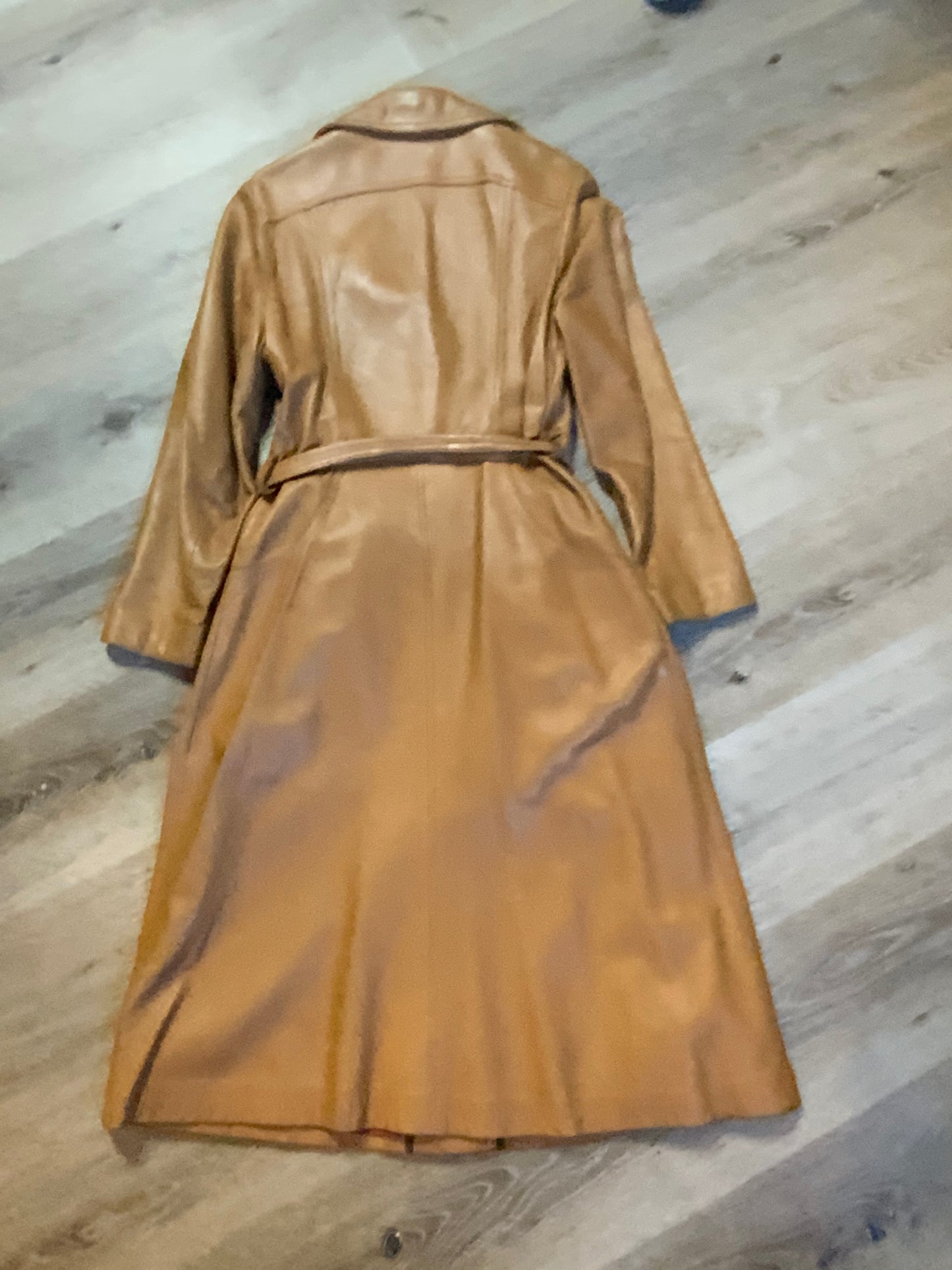 Kingspier Vintage - Trojan Fine Leather Sportswear 1970’s belted light brown leather jacket with buttons down the front and pockets. Made in Toronto.