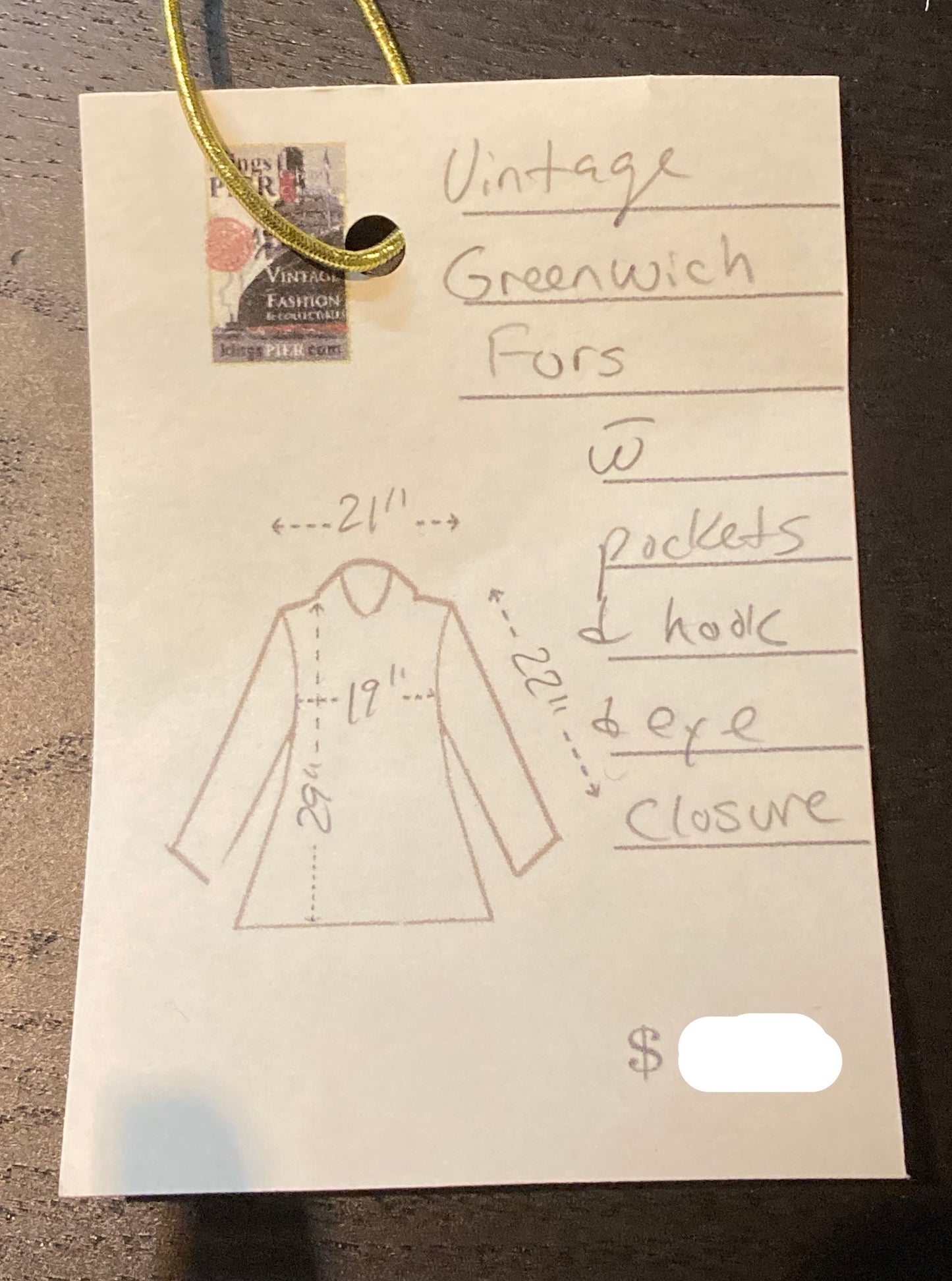 Kingspier Vintage - Vintage Greenwich Furs light brown fur coat with hook and eye closures and two front pockets.
Made in USA