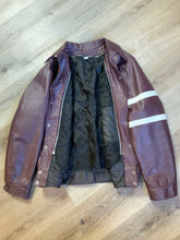 Load image into Gallery viewer, Kingspier Vintage - Saint Mary’s Letterman Jacket in Burgundy with “Saint Mary’s” written across the back, snap closures, slash buttons, zip out lining and inside pocket. Made in Canada. Size 44.
