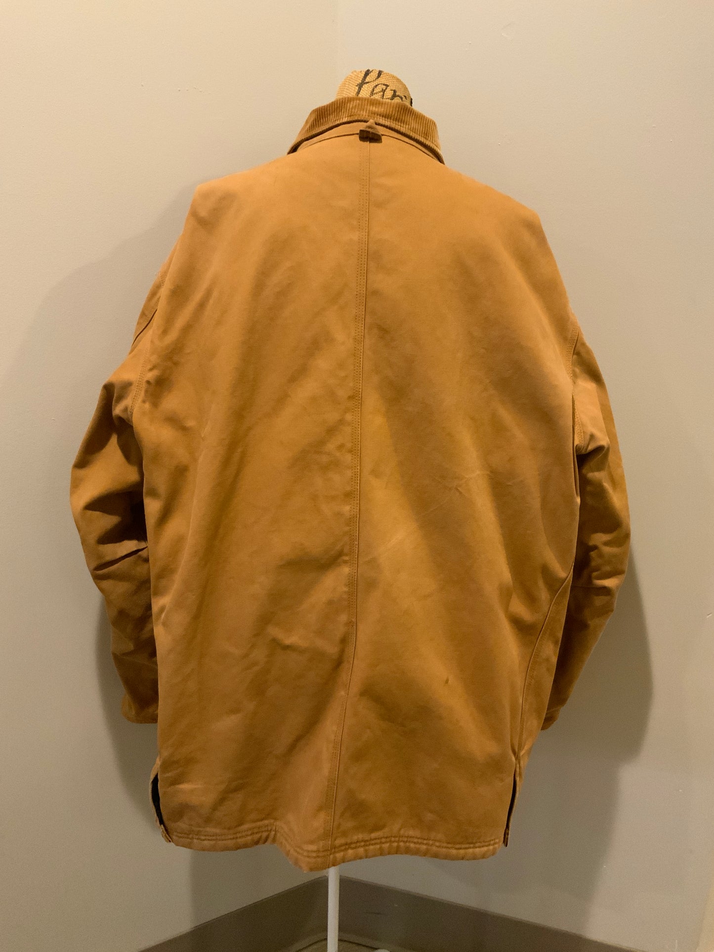 Kingspier Vintage - Wall’s Work Wear canvas work jacket with brown corduroy collar, zipper and snap closures, two front patch pockets and flap pockets, inside quilted lining with knit inside cuffs to keep the cold from getting in.
