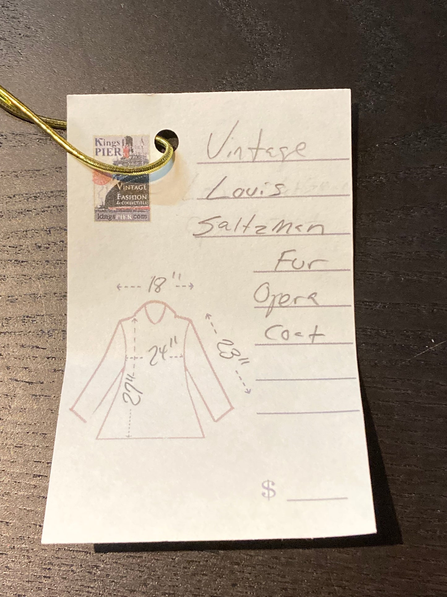 Kingspier Vintage - Vintage Louis Saltzman fur opera coat with hook and eye closures and twp front pockets, one inside pocket.
Made in USA.