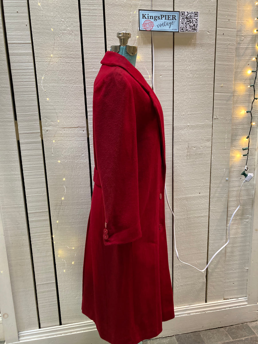 Vintage Cassidy Petite Red Wool Long Coat, Made in USA, Size 6