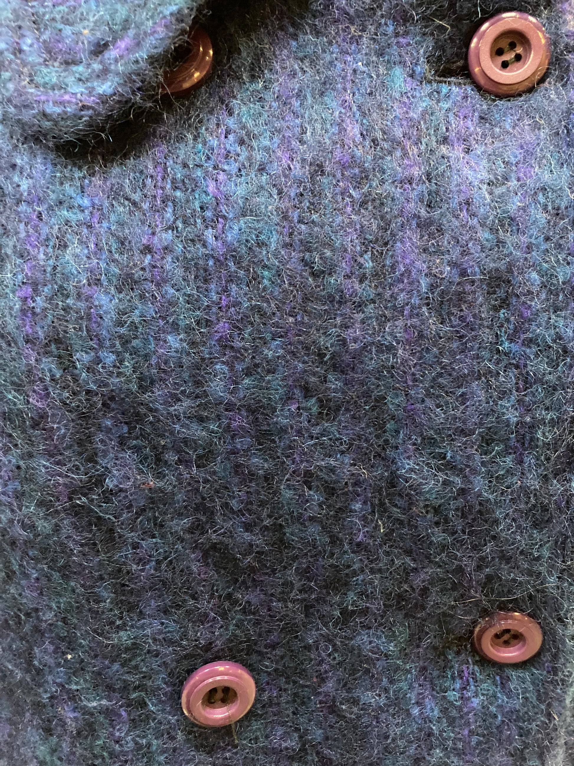 Kingspier Vintage - Vintage Anna blue mohair blend (75% mohair, 50% wool, 5% nylon) double breasted long coat with two front pockets.