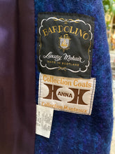 Load image into Gallery viewer, Kingspier Vintage - Vintage Anna blue mohair blend (75% mohair, 50% wool, 5% nylon) double breasted long coat with two front pockets.
