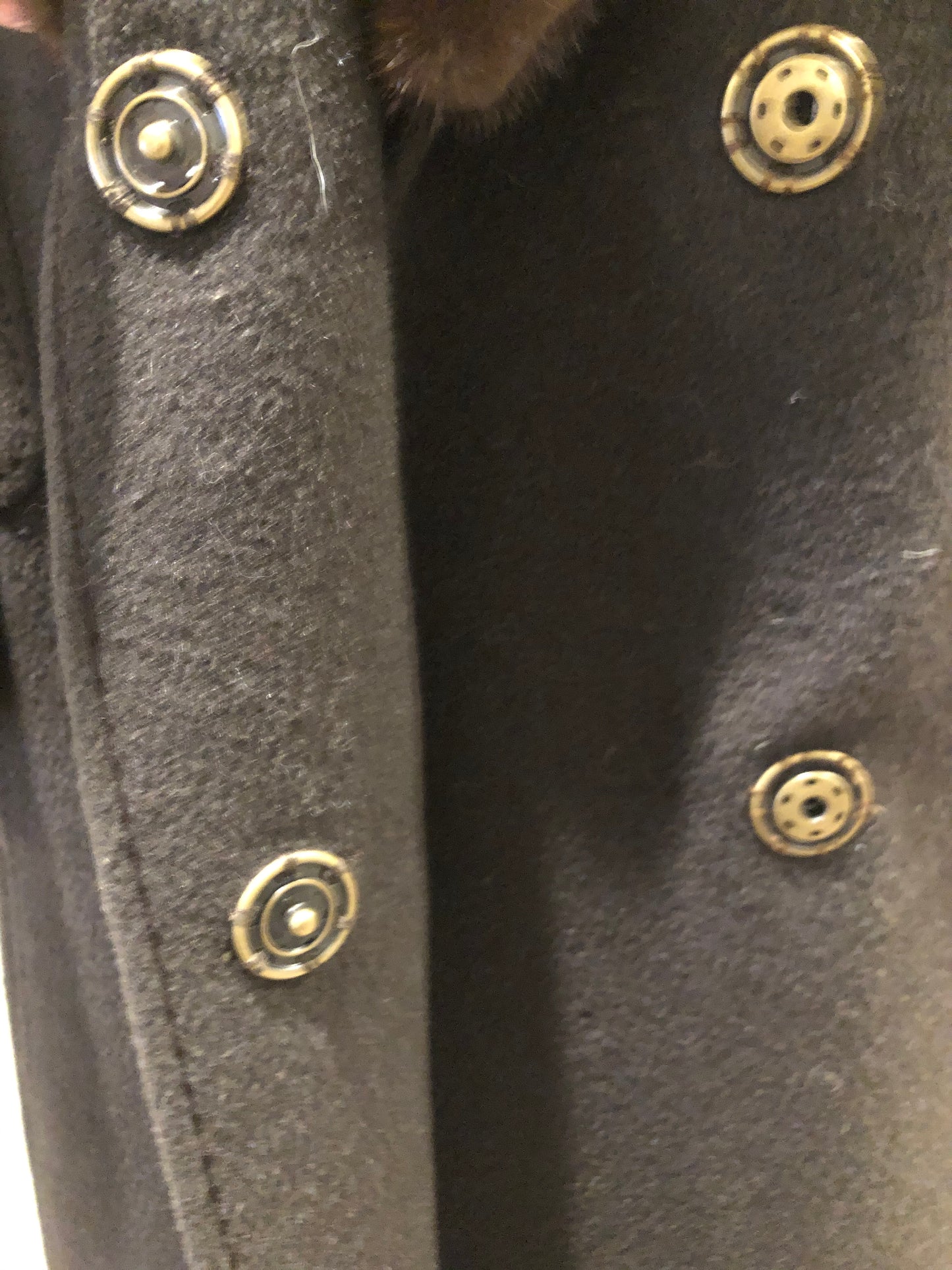 Kingspier Vintage - HM Original wool and mohair coat with fur collar, front pockets and large snap closures down the front. The label states it was made in West Germany. Fits a size small.