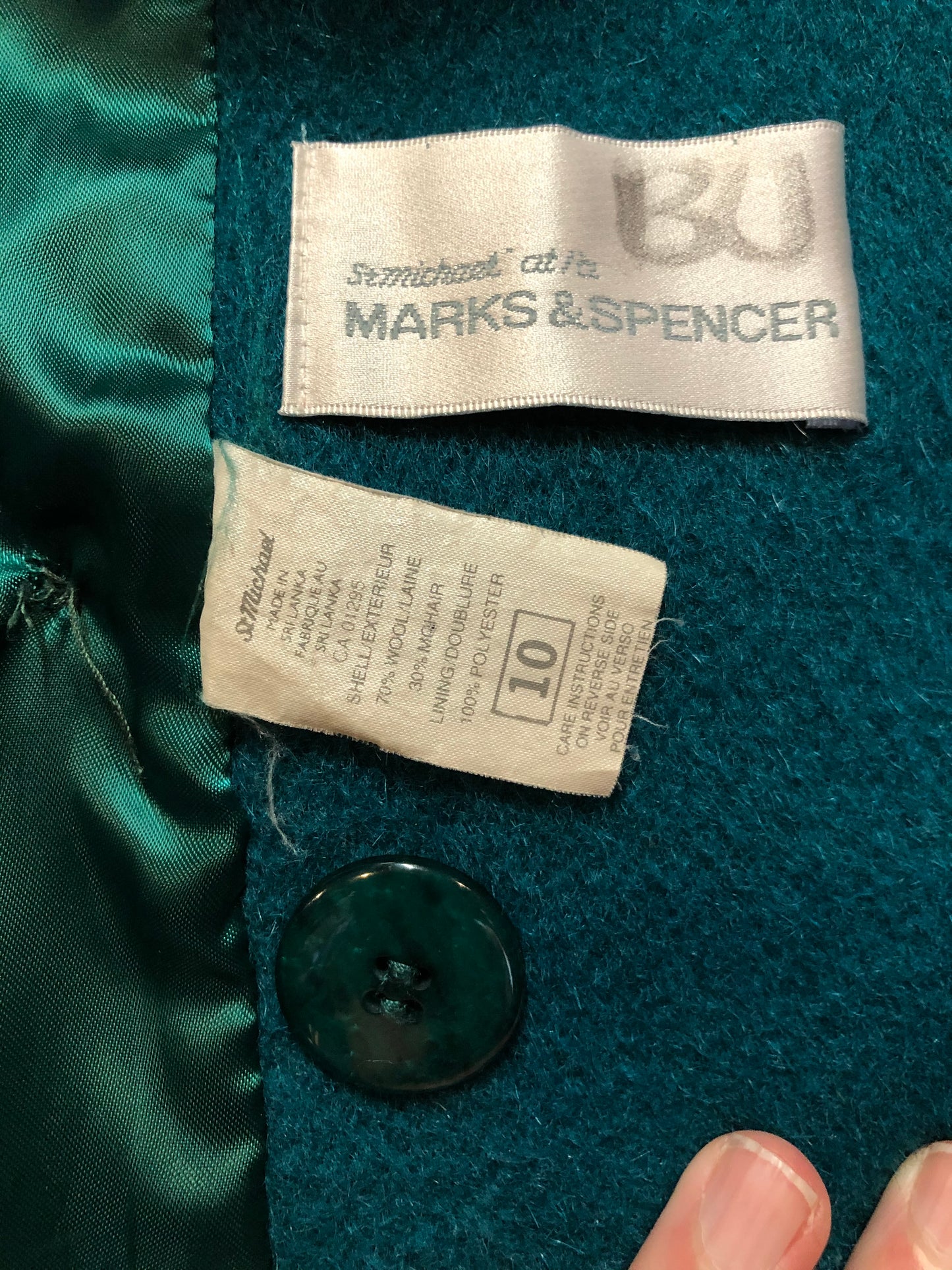 Kingspier Vintage - Marks & Spencer 1980’s mohair and wool blend, double breasted teal coat. Fits a size 10.