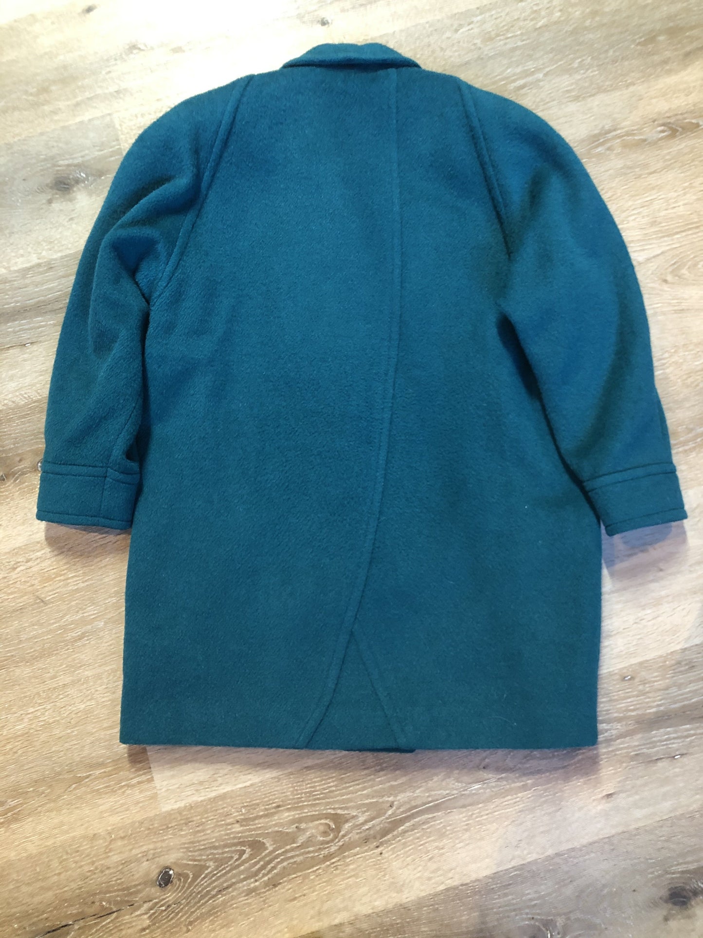 Kingspier Vintage - Marks & Spencer 1980’s mohair and wool blend, double breasted teal coat. Fits a size 10.