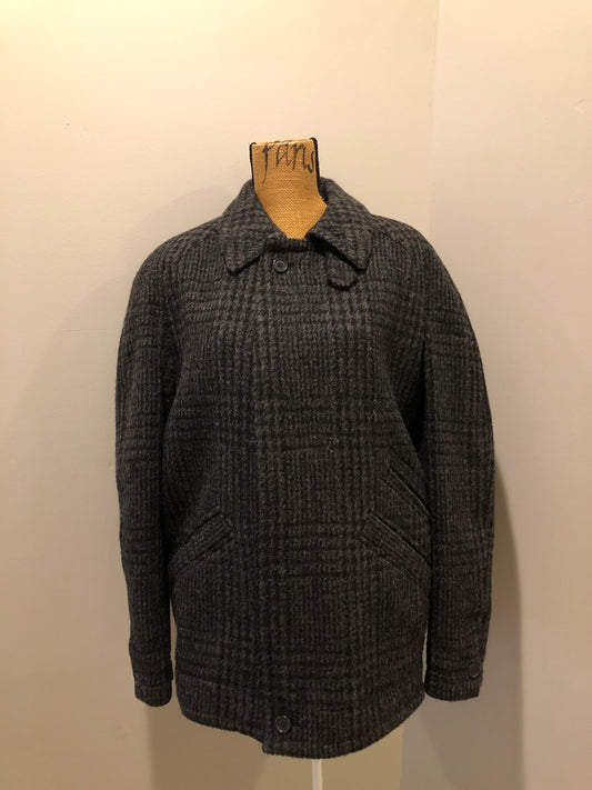 Kingspier Vintage - Enrico Celli grey plaid wool harrington jacket with zipper, three slash pockets and a quilted olive colour lining. Made in Italy.