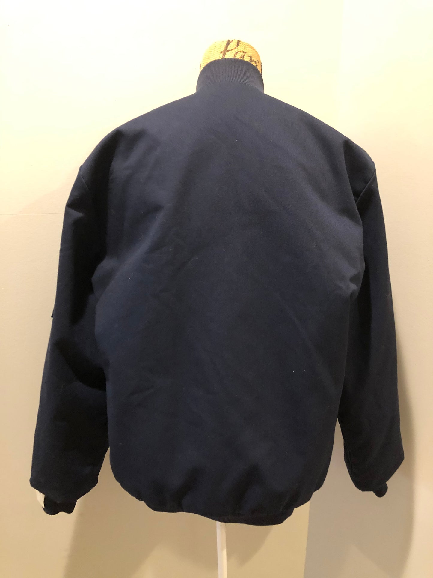 Kingspier Vintage - Red Kap bomber jacket in navy with knit collar and cuffs, zipper, slash pockets, and quilted lining. Made in the USA.