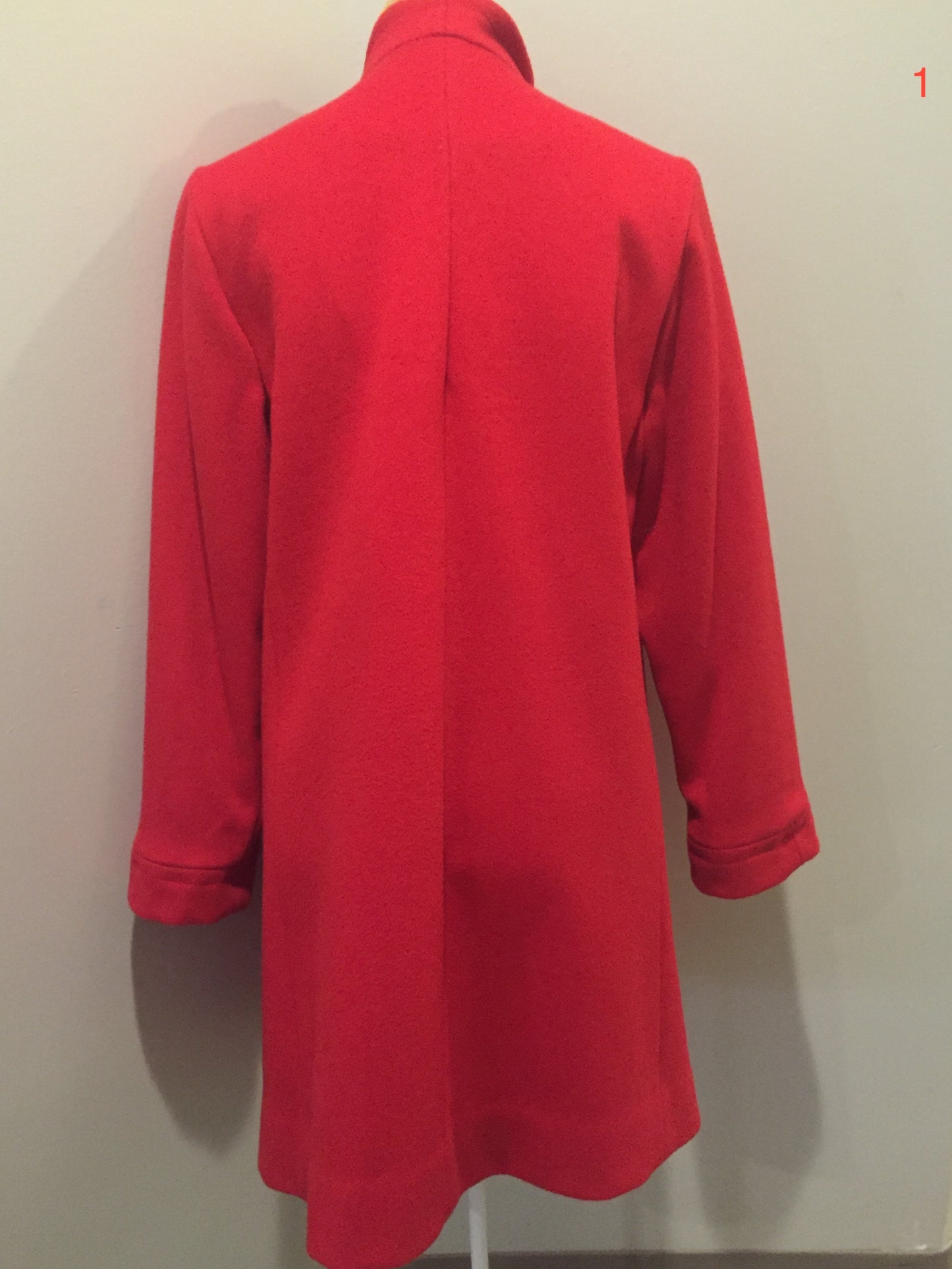 Kingspier Vintage - Electre Paris red wool car coat with red button closures, welt pockets and subtle detailing on shoulders. Made in Canada