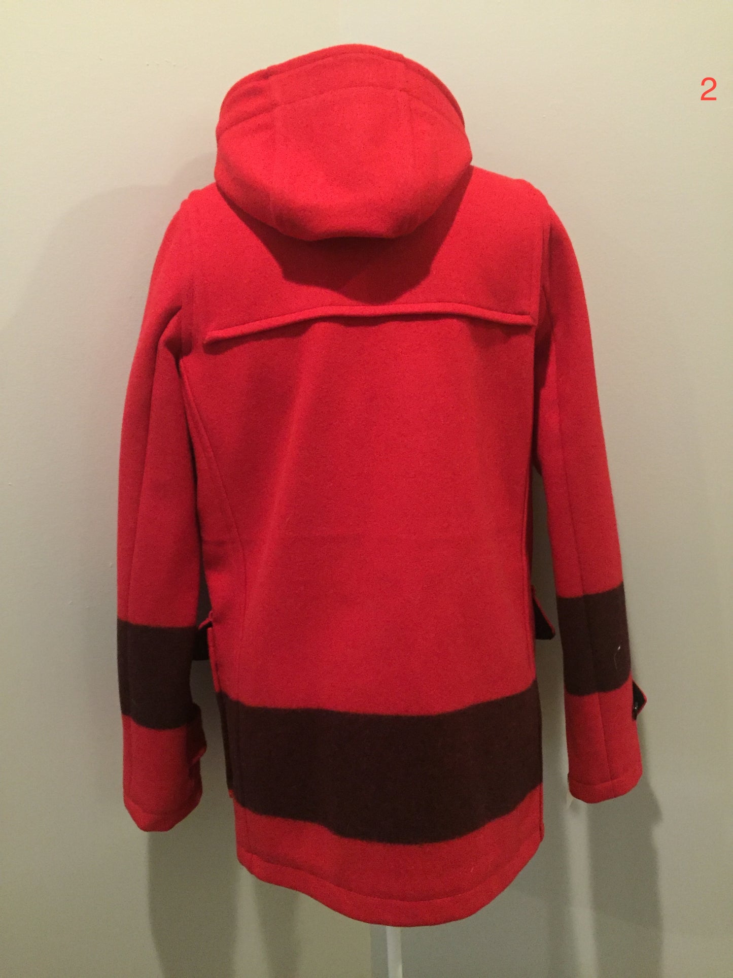 Kingspier Vintage - Hudson’s Bay Company official 2014 Olympics duffle coat in red with hood, toggles, zipper and flap pockets. Size is small.