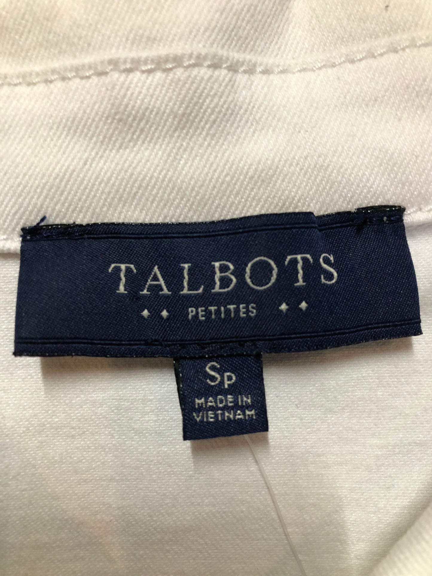 Kingspier Vintage - Talbots denim jacket in white with button closures, two vertical pockets and two flap pockets on the chest. Size small petite.