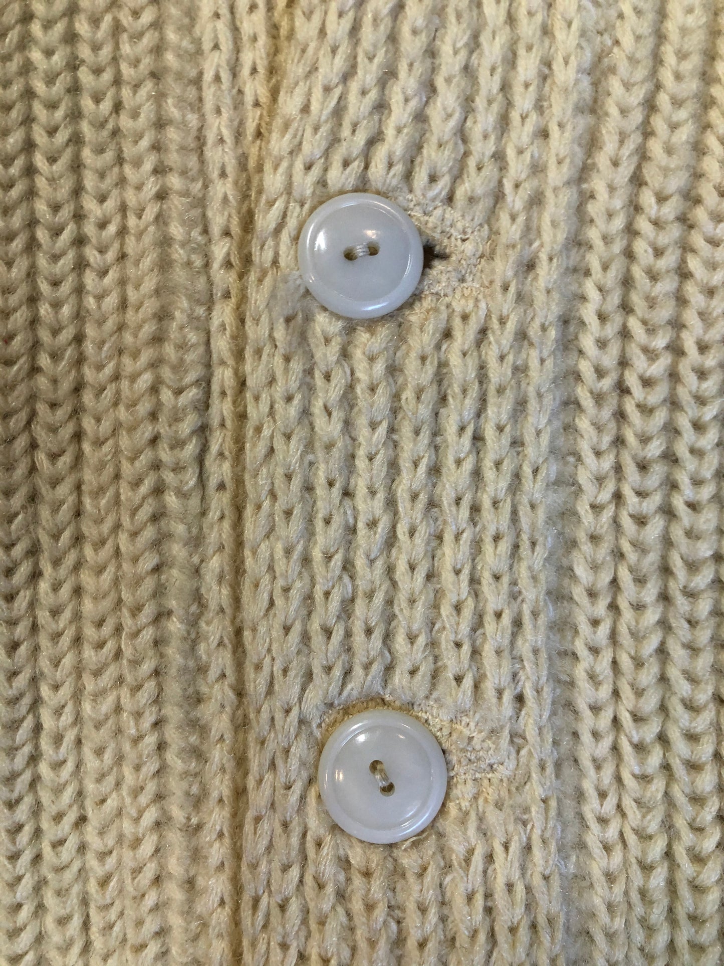 Kingspier Vintage - Curl-Rite by Rice-Knit Sportswear 1950’s curing sweater in cream with red and black strip details, shawl collar, button closures and pockets. 100% wool. Size medium. Made in Nova Scotia.