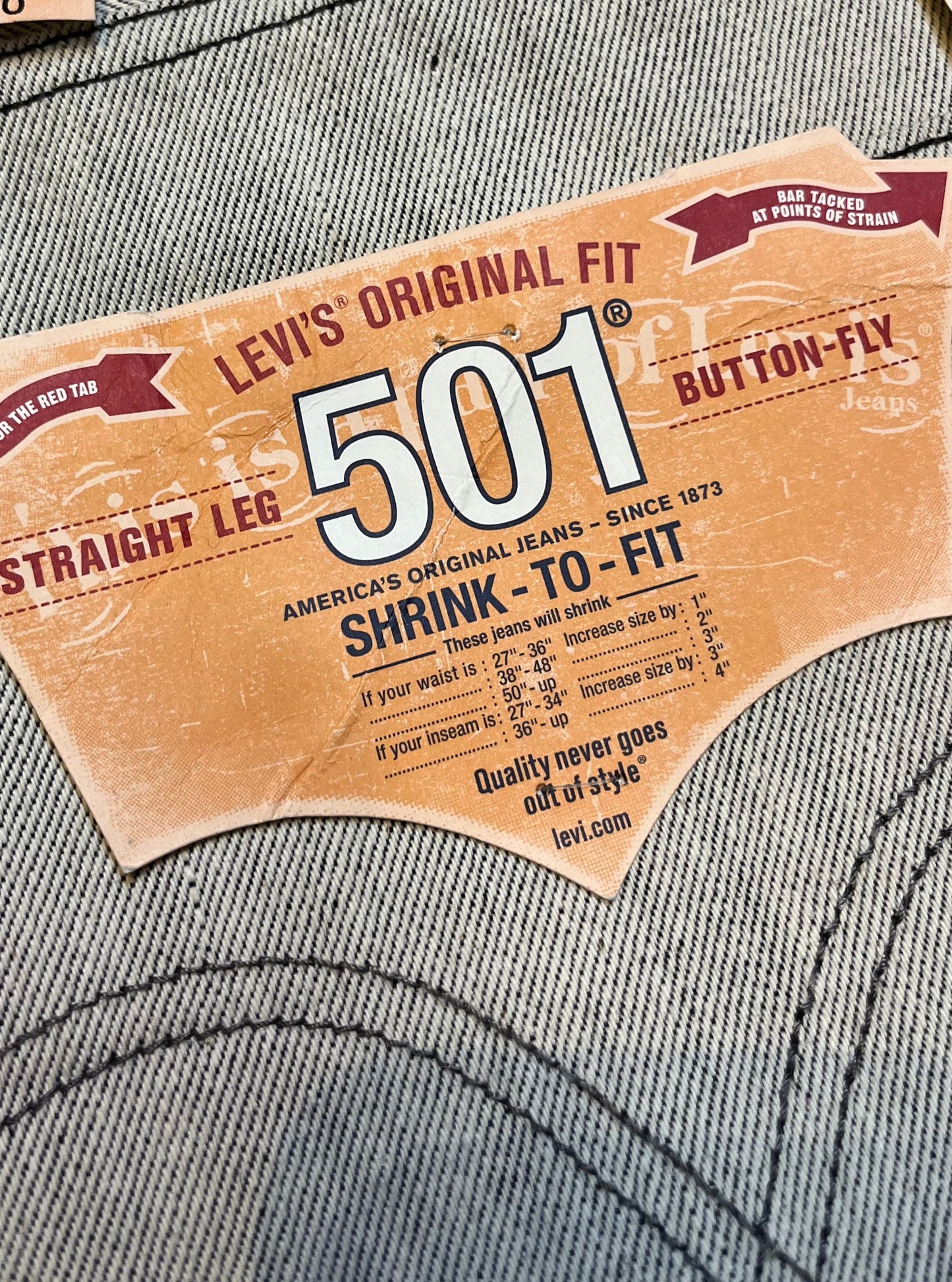 Levi’s 50xx - 42”x32” Rigid Grey Denim Jeans Deadstock New with tags Rare Rigid Red Tab Higher rise Button fly Straight fit 100% cotton Made in Mexico