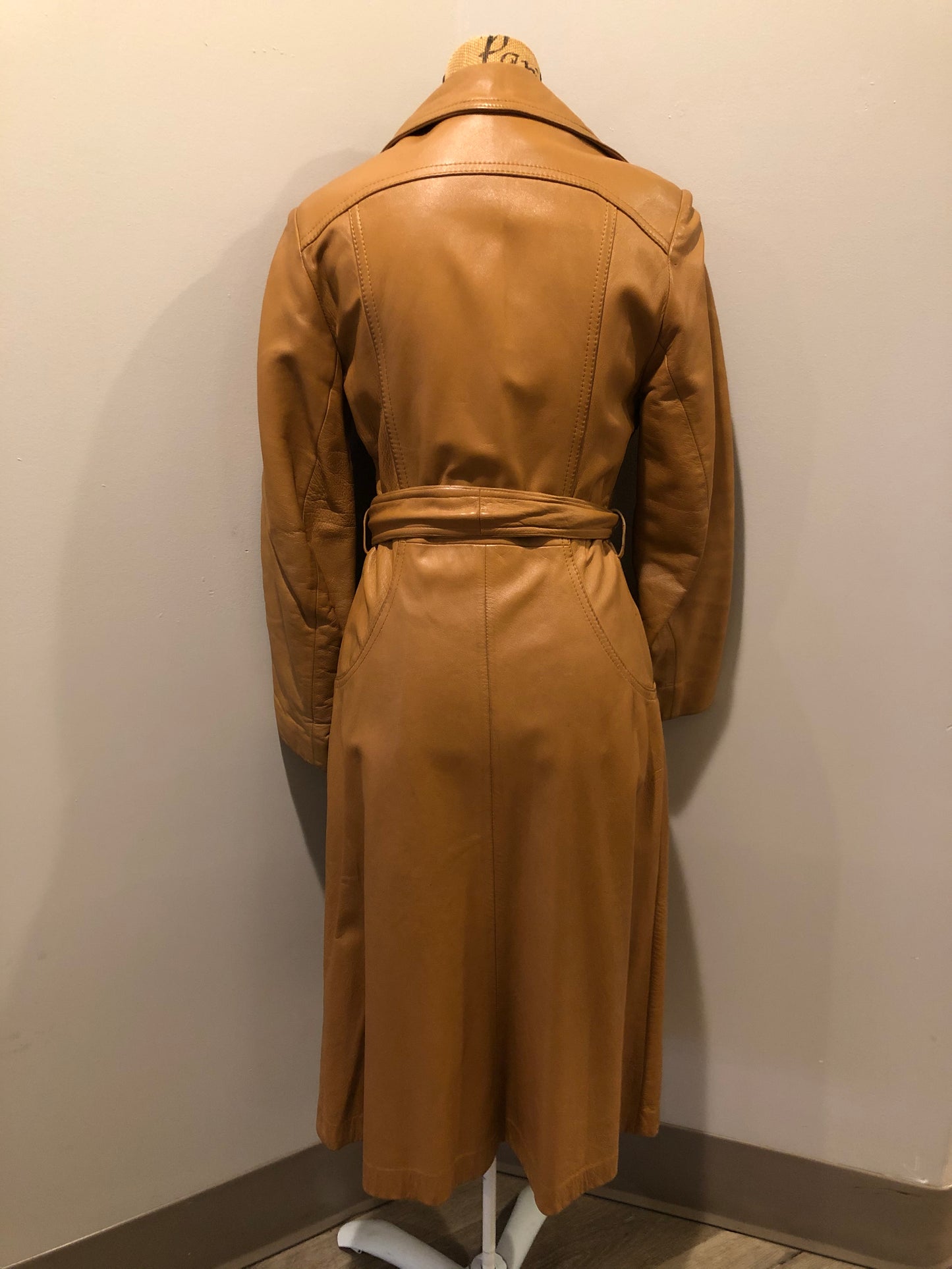 Kingspier Vintage - Trojan Fine Leather Sportswear 1970’s belted light brown leather jacket with buttons down the front and pockets. Made in Toronto.