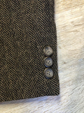 Load image into Gallery viewer, Kingspier Vintage - Protocol brown herringbone 100% pure virgin wool jacket. This jacket is a three button, notch lapel with a breast pocket, one flap pocket, one welt pocket and three inside pockets. Size 42S.
