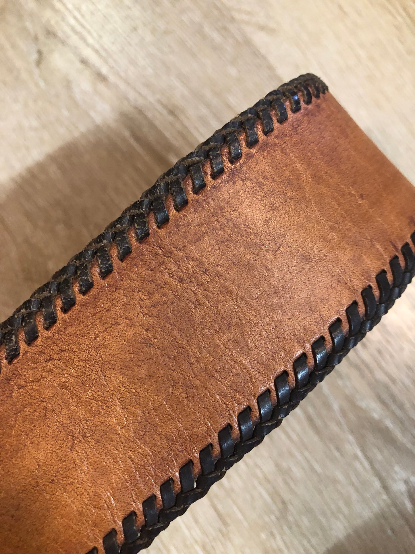 Kingspier Vintage - Vintage western style hand stitched brown full grain leather belt with large silver buckle.