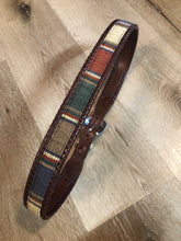 Load image into Gallery viewer, Kingspier Vintage - Vintage Leather Belt with colourful woven detail, leather stitching and silver buckle.

