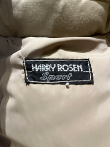 Harry Rosen Sport beige down-filled long puffer coat with belt, zipper closures and two front flap pockets.

Made in Canada
Size 40
