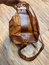 Load image into Gallery viewer, Vintage Valentino Di Paolo brown leather bucket bag/ knapsack with brass hardware, multi-pockets and multi- zip.

Made in Italy

